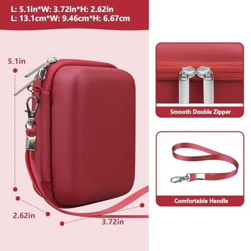 Image of Camera Case for Canon PowerShot ELPH 360 HS A, IXY 650 /ELPH 360 Camera Protective Case Storage Holder Travel Bag with Wrist Strap, Mesh Pocket for Battery Pack, USB Cable, Red