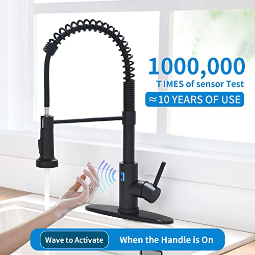 Black Kitchen Faucet With Pull Down Sprayer Touchless Led Light Kitchen Faucets Stainless Steel Pull Out Single Handle Kitchen Sink Faucet High Arc With Deck Plate #TOP5