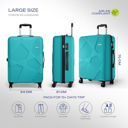 Image of Safari Large Pentagon Pro 8 Wheels 75Cm Size Checkin Trolley Bag, Hard Case Polypropylene 360º Wheeling Luggage for Men & Women, Travel Bag, Suitcase for Travel, Trolley Bags for Travel, Cyan