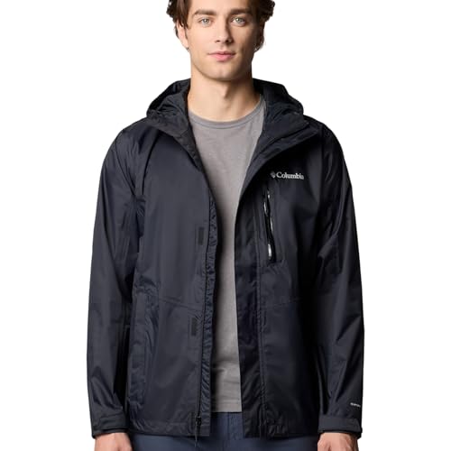 Columbia Herren Pouring Adventure Jacket Wasserdichte Regenjacke, Schwarz, L EU