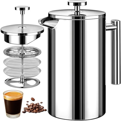 800 ml Prensa Francesa, Cafeteira Prensa Francesa, Cafeteira de Prensa Francesa de Aço Inoxidável, Cafeteira French Press Cafeteira com Filtro de 4 Estágios e Isolamento Duplo