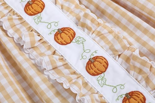 Baby and Girls Light Brown Gingham Pumpkin Vine Ruffle Dress4