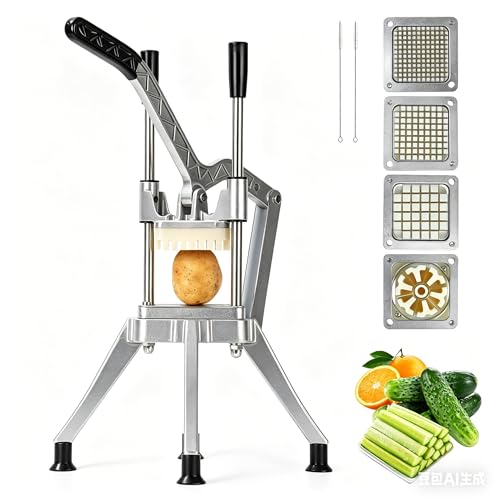 Cortador de Patatas Fritas Profesional, Cortador Patatas Fritas Manual con Cuchillas de 6mm 9mm 13mm 8mm Acero Inoxidable, Cortador de Verduras Multifuncional para Cebolla Zanahoria Fruta Papa