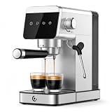 AMZCHEF Cafetera Espresso 20 Bares con Espumador de Leche, 1350W de Acero Inoxidable con Pantalla LED y Depósito Extraíble de 1,2 L, Diseño Compacto para el Hogar