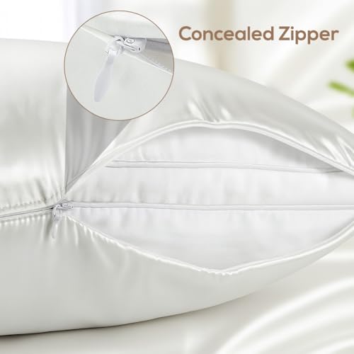 tenn well 1 Pack Mulberry Silk Pillowcases for Hair and Skin, Both Sides 100% Pure Silk Pillowcase 19 Momme Soft Smooth Pillow Case with Hidden Zipper (Standard 51 x 76cm, White with Gift Box) - Image 3