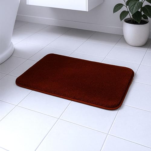 Image of Earthy Fables Soft Microfiber Bath Mat - Cut Pile, Quick Dry, Anti-Skid, Water Absorbent, Non-Slip, Machine Washable Floor Rug, Shower Mat, Door Mat for Bathroom, Bedroom, 60x40 cm - Maroon