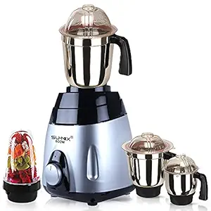 Su-mix VGBMA21 600Watts Mixer Juicer Grinder with 4 Jars (1 Large Bullets Jar, 1 Liquid Blending Jar, 1 Dry Grinding Jar and 1 Chutney Jar) - Black Silver