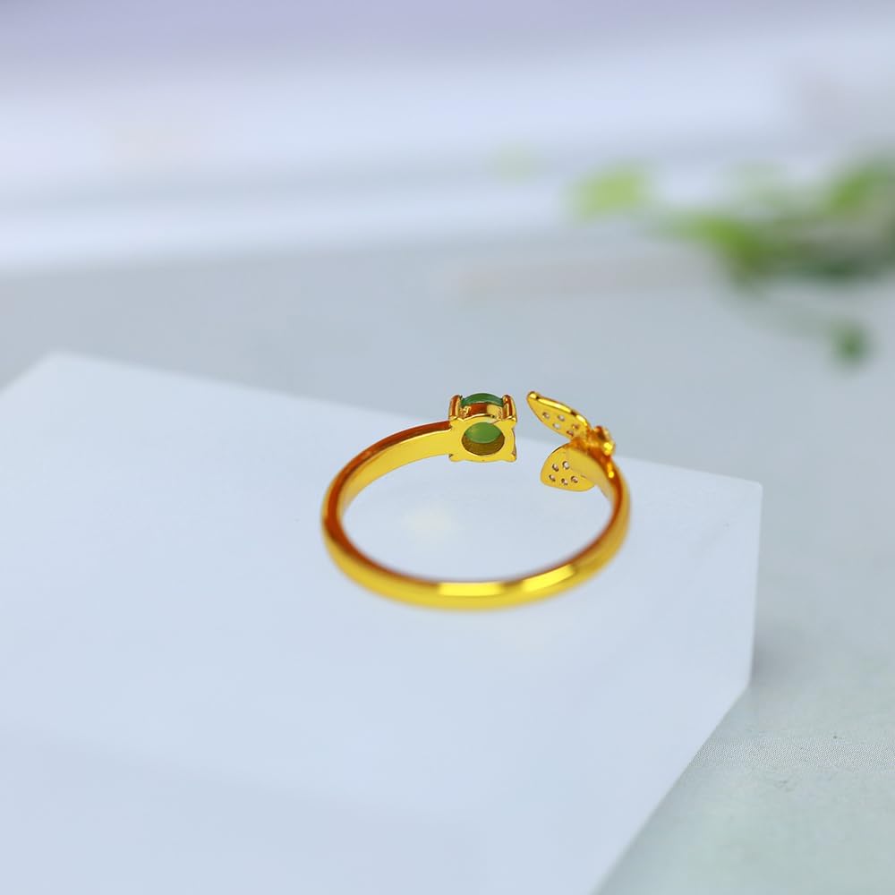 S925 Silver-Inlaid Natural Jasper Butterfly Ring Opening Adjustable Including Certificate