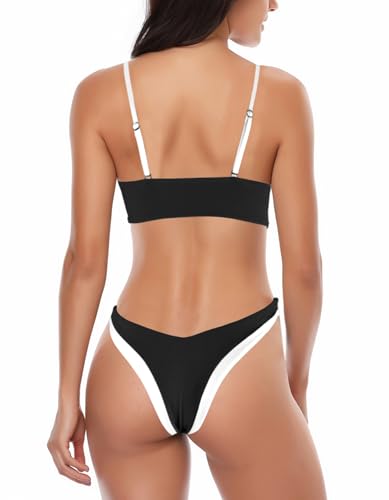 Leoparts Women's Colorblock Bikini Set Bandeau Spaghetti Strap High Cut Sexy Two Piece Swimsuit Bathing Suit2