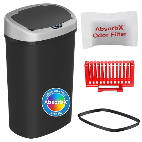 Image of iTouchless 13 Gallon Automatic Trash Can with Sensor 2.0 Technology & Odor Filter - Touchless, Slim Space-Saving Design for Hygiene-Conscious Homes, Offices & Busy Families - Black, Durable Plastic