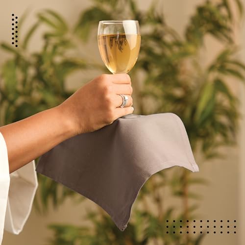 Image of Encasa XO Dining Cocktail Napkins 12 pcs (1 Dozen) Set of Large 23x23 cm (9 inchx9 inch) - Light Beige - Absorbent Heavy Cotton Party Fabric Machine Washable for Home Restaurant Banquet & Hotel