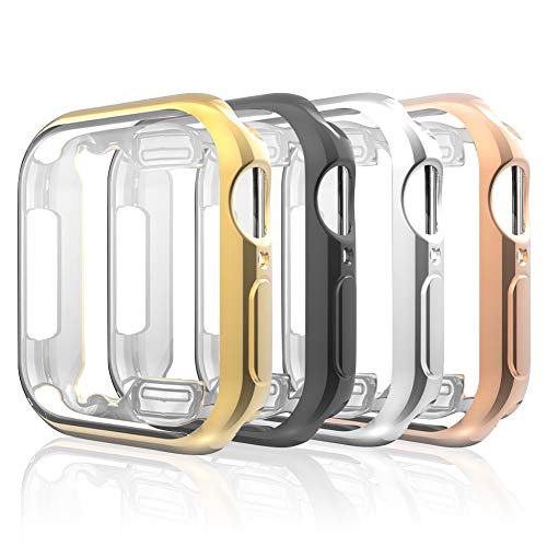 Leagway Case Compatible with Apple Watch 44mm iWatch Series 4, 4Pack Ultra-Thin Soft TPU Plated Plating Frame Bumper Clear Screen Protector All-Around Protective Scratch-Resistant Cover Case (44mm)