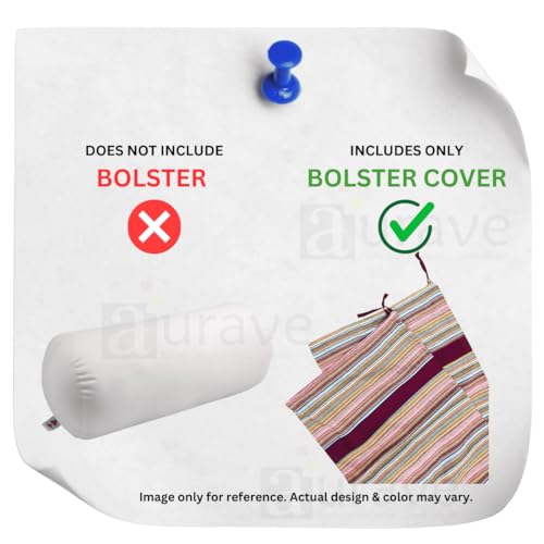 Image of AURAVE Woven Cotton 144 TC Bolster Cover with Drawstring Closure, Set of 2, Soft Breathable Durable Machine Washable for Sofa Bed & Home Decor, 15 inchx30 inch, Burgundy | Cover Only