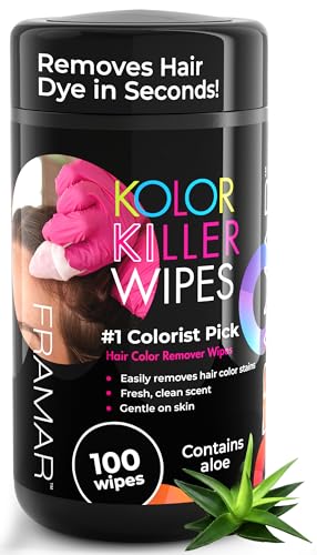 Framar Kolor Killer Wipes – Hair Dye Remover For Skin, Hair Color Remover For Dyed Hair, Gentle on Skin, Pleasant Scent – Wipes Dispenser of 100