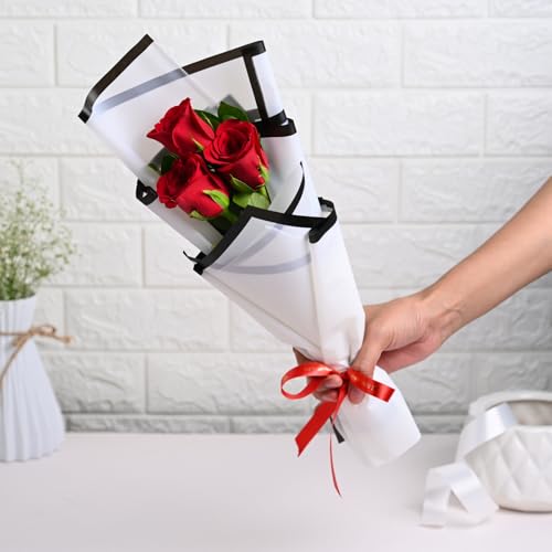 Image of FlowerAura Premium Fresh Live Flower Bouquet of 3 Red Roses In Designer Paper Gift For Birthday | Anniversary | Love | Home Decor | Fathers Day Gift For Dad (Same Day Delivery)