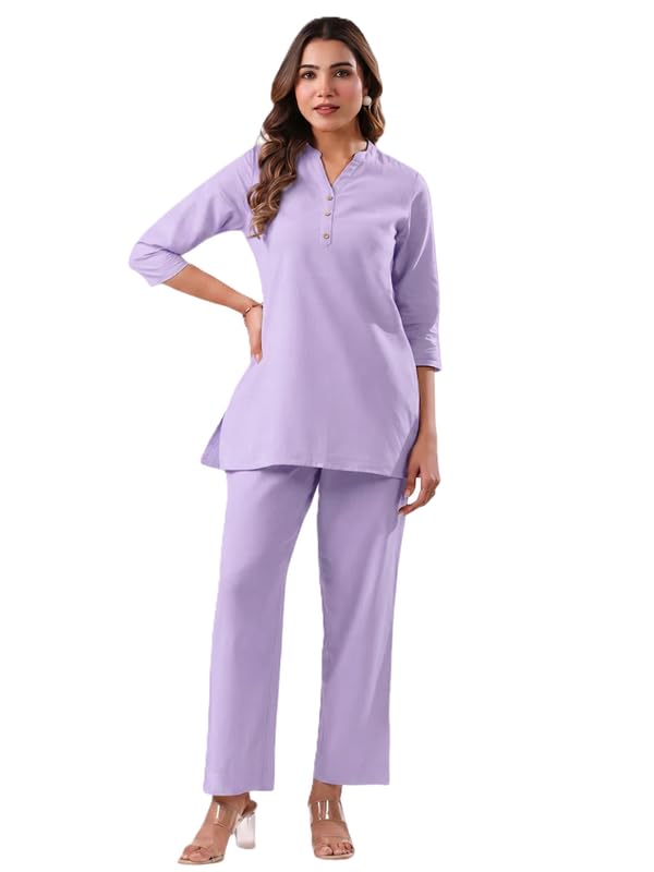 Image of Co Ord Set for Women Stylish Pure Cotton Airy Linen Lounge Wear Kurta Coord Set for Women | Regular Fit Solid Summer Kurti Set Casual, Travel, Office Formal Wear