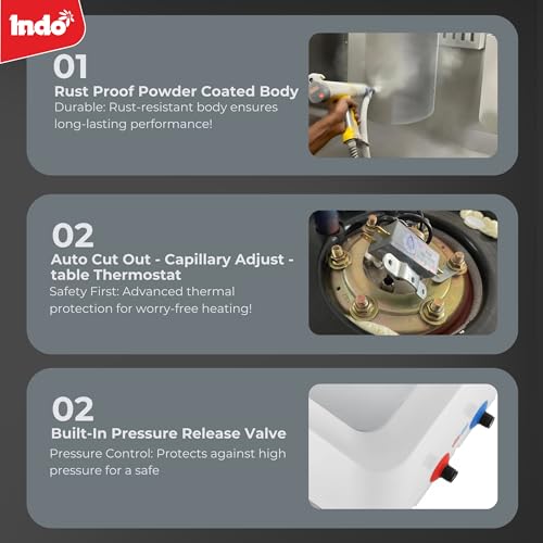 Image of Indo 10 Litre Water Geyser AVIANCA | Glass Line Tank | 8 Bar Presssure | Suitable for High rise Buiding | Thermal Cutout | 2 Years warranty on Product and 5 years on Tank (WHITE)