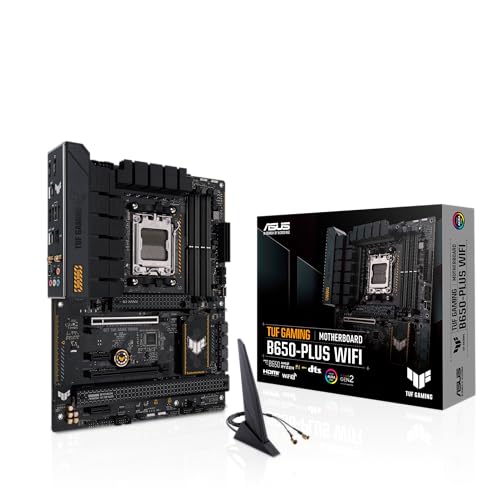 ASUS TUF GAMING B850-PLUS WIFI AMD ATX motherboard, 14+2+1 80A DrMOS power stages, DDR5, PCIe 5.0 Ready, 3xM.2 slots, Wi-Fi 7, Realtek 2.5Gb Ethernet, DisplayPort, HDMI, USB 20Gbps Type-C, Aura Sync - 12