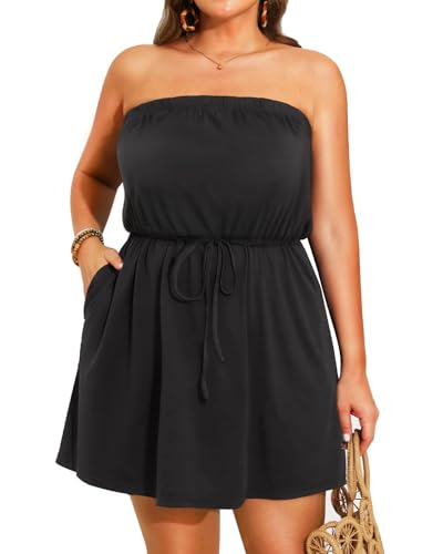 Daci Plus Size Swimsuit Cover Ups - Women Strapless Beach Tube Tops Bathing Suit Coverup with Pockets