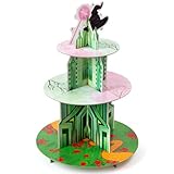 BOpusail 3 Tiers Cupcake Stand - Princess Crowns and Witch Hats Halloween Theme Dessert Holder Pink Green Emerald Castle Cake Tower Party Supplies Birthday Decor for Kids