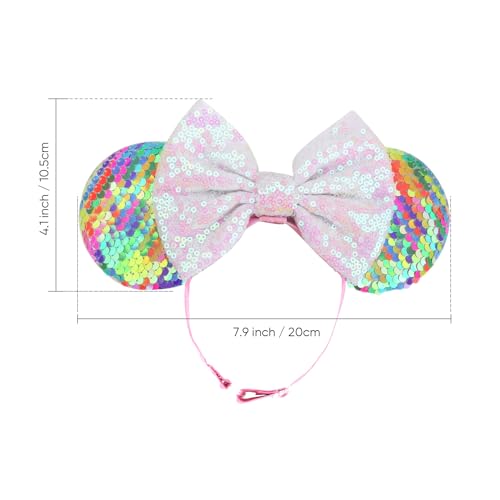 Image of DRESHOW Minnie Ears Headbands Mouse Ears Sequin Bow Headbands Elastic Adjustable Headband Glitter Party Decoration Cosplay Costume for Women