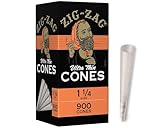 ZIG-ZAG Pre Rolled Cones 1 1/4 Size (900 Pack) Ultra Thin - Slow Burning Pre Rolled Cones with Tips & Packing Tubes Included - Bulk Pack
