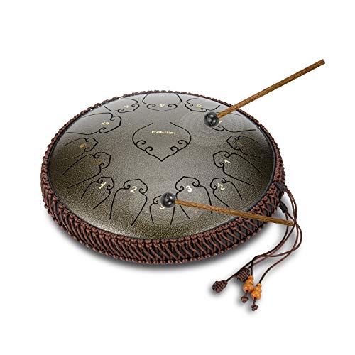 14 Inch 15 Note Steel Tongue Drum Percussion Instrument Lotus Hand Pan Drum with Ultra Wide Range and Drum Mallets Carry Bag