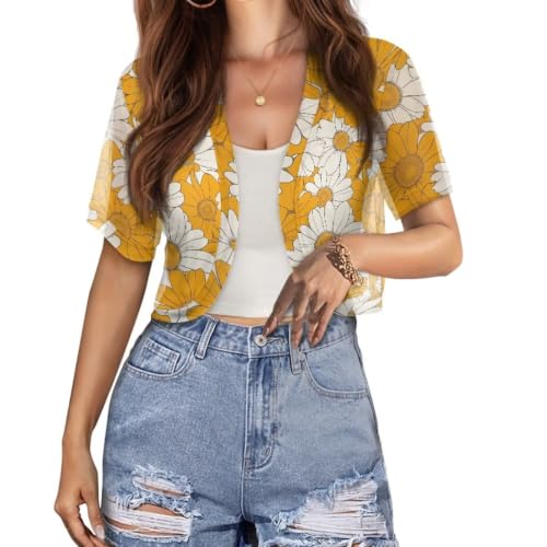 Image of Womens Short Sleeve Cardigans Lightweight Summer Cardigan Trendy Bolero Shrug Cute Floral Cardigan Sheer Bolero