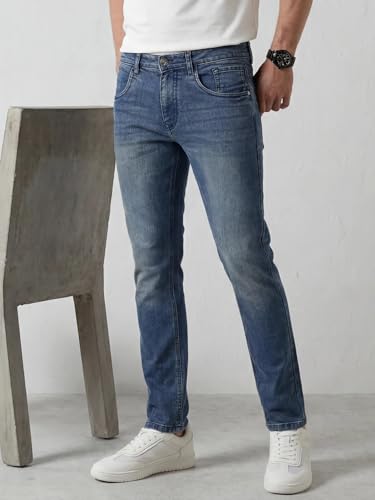 Image of WROGN Men's Stretch Denim Jeans | Straight Fit | Casual Style | Mid Rise
