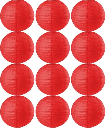 Tmade Lot de 12 lanternes en Papier Rouge de 25 cm pour décoration extérieure : Anniversaire, fête prénatale, Mariage, fête, Jardin, décoration de la...