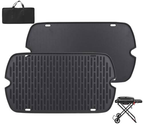WEBROIL Cast Iron Griddle for Weber Traveler Portable Gas Grill 9010001 9013001 9020001 9030001,Reversible Griddle Insert Replacement Parts for Weber Traveler Grill Accessories with Carry Bag