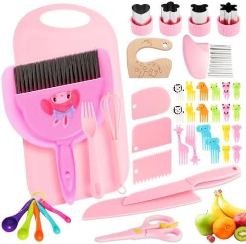 Kids Cooking and Toddler Knife Toys Set - 36Pcs Knifes for Real Cooking and Baking Accessories , Toddlers Kitchen Tools Ages 3-10 Kids Birthday Gift