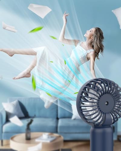 Image of TEKCOOL Portable Mini Fan - Rechargeable Hand Fan with 3 Adjustable Speeds, 2000mAh Battery, Lightweight Design, Low Noise, and Easy Portability for Indoor and Outdoor Use (Blue)