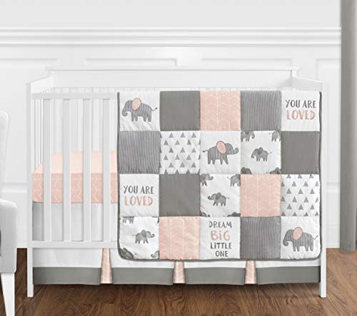 Sweet Jojo Designs Blush Pink, Grey And White Watercolor Elephant Safari Baby Girl Crib Bedding Set - 4 Pieces #TOP16