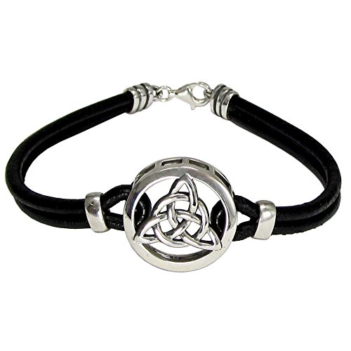 Moonlight Mysteries Sterling Silver Celtic Knot Triquetra Bracelet with Genuine Leather