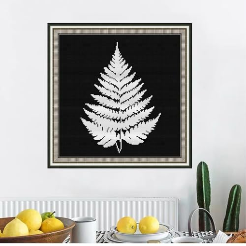 Image of Svarog 14CT Stamped Cross Stitch Kit for Beginners - Easy & Stylish DIY Embroidery with Simple Patterns, Ideal for Women's Relaxation | Black-and-White Plant(1) 12.2 x 12.2 inch