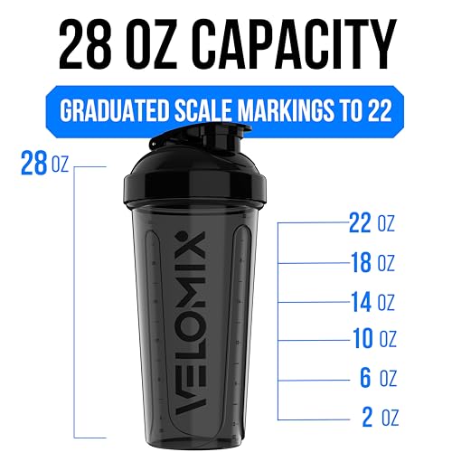 Image of VELOMIX 24 oz Stainless Steel Shaker Bottle with Wire Whisk - Leakproof, No Clumps, Odor Resistant Metal Shaker Bottle, Shaker Cups for Protein Shakes, Pre Workout and Smoothie (Dual Black)