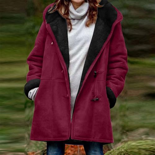 Womens Sherpa Lined Jackets Plus Size Winter Coats Faux Suede Pea Coat Warm Fleece Parka Outerwear2