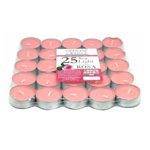 OISE ART STORE Trade Shop - Set 25 Pezzi Candele Rosa Profumate Fragranza alla Rosa Tealight Lumini Candela