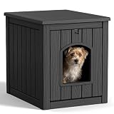 DRATO Outdoor Indoor Dog House,Resin Material Ventilate Waterproof Added to The Bottom,Multi-Functional Pet House for Small to Medium Dog(Black, Medium)