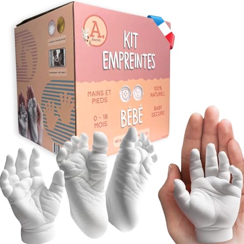 Kits de Moulage Bébé | 100% Artisanat Français | 4 Empreintes Mains Pieds bebe | Kit Empreinte Fille Garçon | Contenants Réutilisables | Cadeau pour naissance | Marque ANCRER®