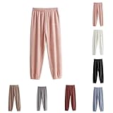Pantaloni da pigiama da donna, lunghi, soffici, in pile, da donna, caldi, per il tempo libero, elasticizzati, con tasche, per il lounge, invernali, caldi, in tinta unita, cachi, m