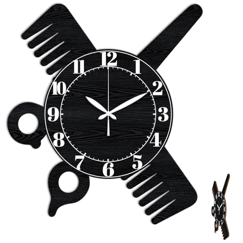 CONCHLERY Wall Clock Scissors Pattern Non Ticking Clock Star Irregular Shape Decorative Clocks Comb Flat CONCHLERY Wall Clock Scissors Pattern Non-Ticking Clock Star Irregular Shape Decorative Clocks Comb Flat Printing Wall Clocks for Home Office Decoration, 14.68x12.99 inch