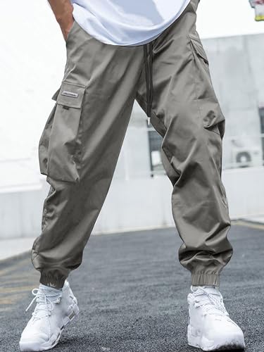 Image of JEMLDL Mens Cargo Joggers Pants Elastic Waist Drawstring with Flap Pockets Techwear Pants for Men