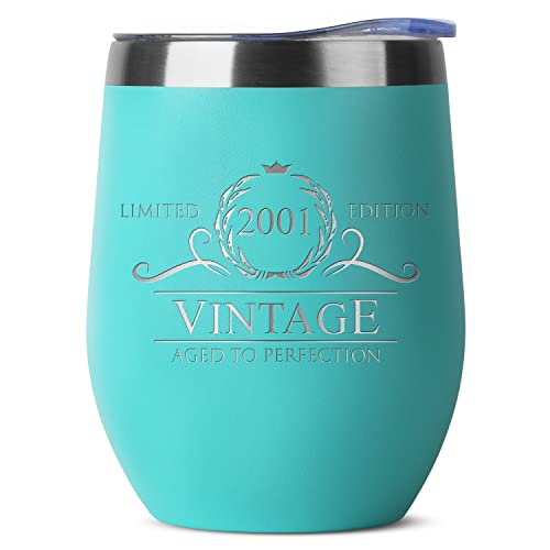 21st Birthday Gifts for Women - 2001 12 oz Mint Stemless Wine Tumbler - Happy 21st Birthday Decorations for Women Men - Finally 21 Cup Mug Glass - Gifts for 21st Birthday for Her - 21 Birthday Gifts