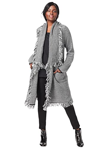 Jessica London Women's Plus Size Shawl-Collar Fringe Jacket