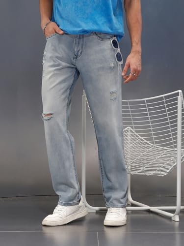 Image of WROGN Men's 100% Cotton Jeans | Anti Fit