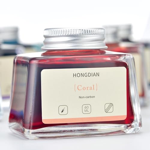 Image of Hongdian Fountain Pen Bottled Ink Coral Color, 60ml Non Carbon Inkwell Bottle, Artist Calligraphy Ink