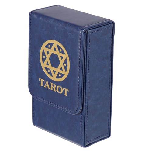 Baluue Estuche Rectangular para Cartas de Tarot de 8x13,5 Cm, Caja de Almacenamiento Portátil de Pu Azul Tapa, Porta Tarjetas de Juegos y Caja para Guardar Tarot Resistente y Práctica