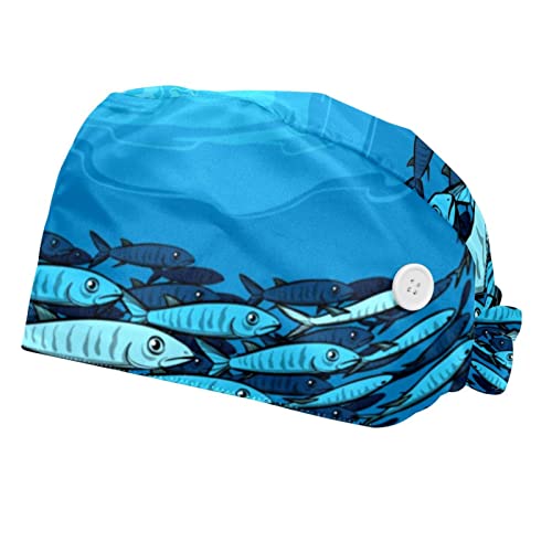 Chapeaux de travail poisson de mer bleu pour les cuisines et laboratoires